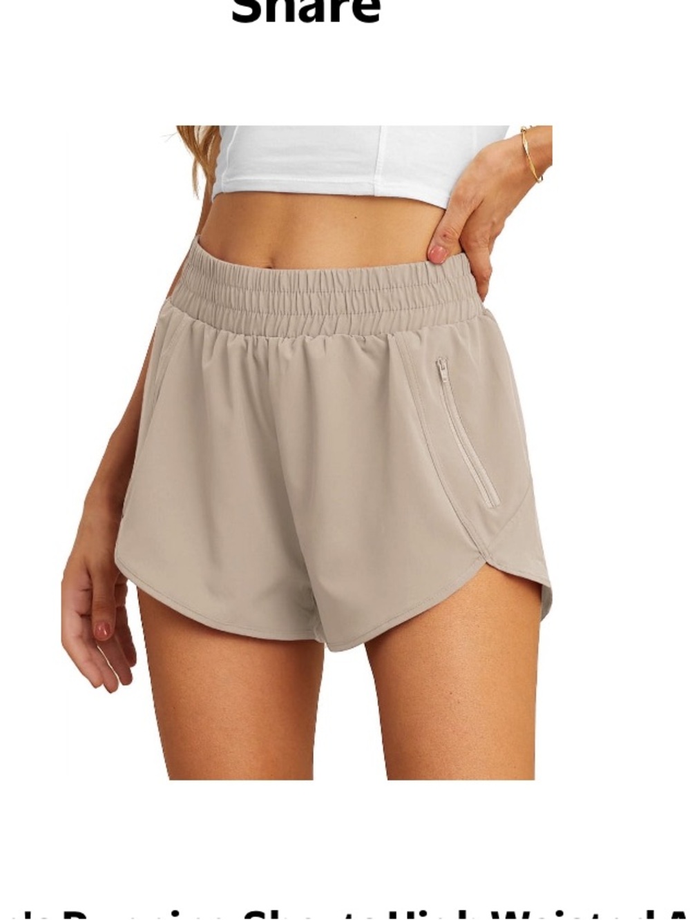 girlfriend collective Beige High-Waist Athletic Shorts with Zip Pocket